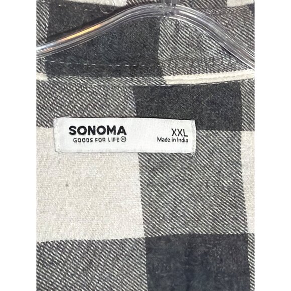 Sonoma Mens Supersoft Flannel Shirt XXL Standard Fit Black/White Plaid - Picture 3 of 6